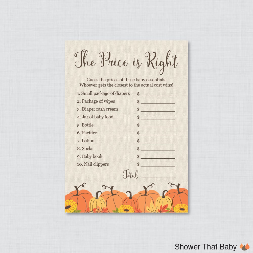 Pumpkin Baby Shower Price is Right Game Printable Little