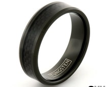 Men's Black Tungsten Ring w Bl ack Carbon Fiber Inlay, Black Wedding ...