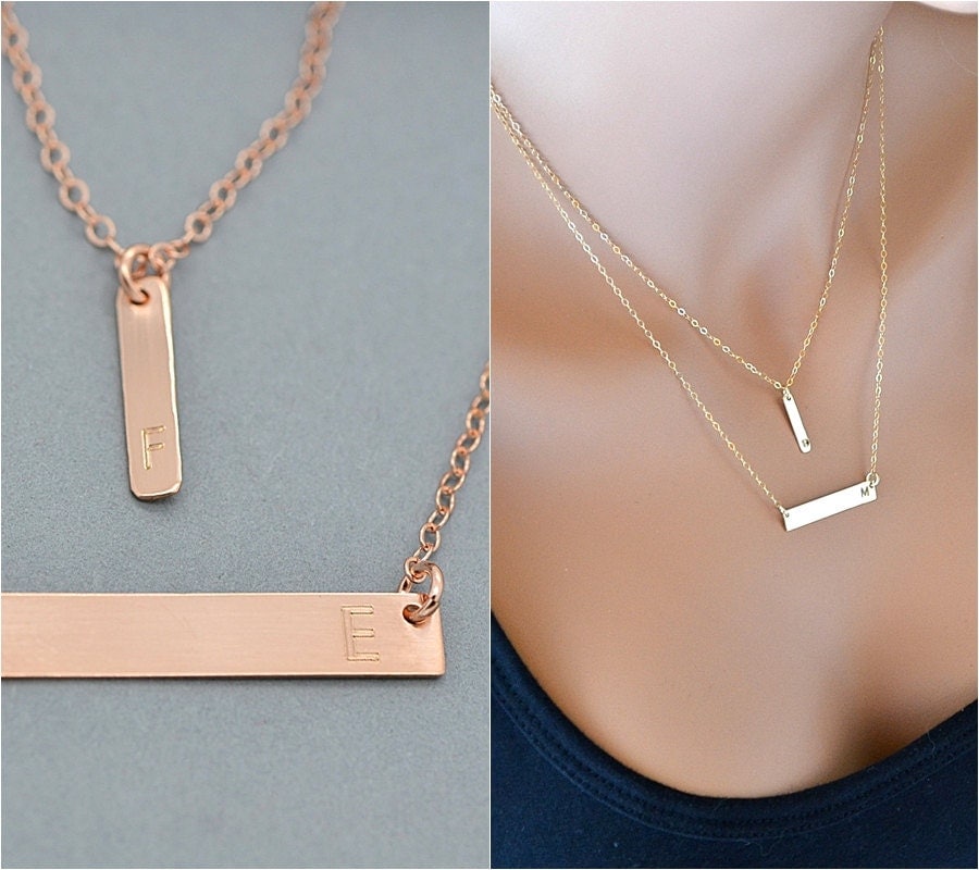 Rose Gold Bar Necklace Layered Necklace Initial Necklace