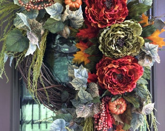 Autumn Wreath, Fall Wreath, Front Door Wreath, Peony Wreath, Elegant Wreath, Grapevine Wreath