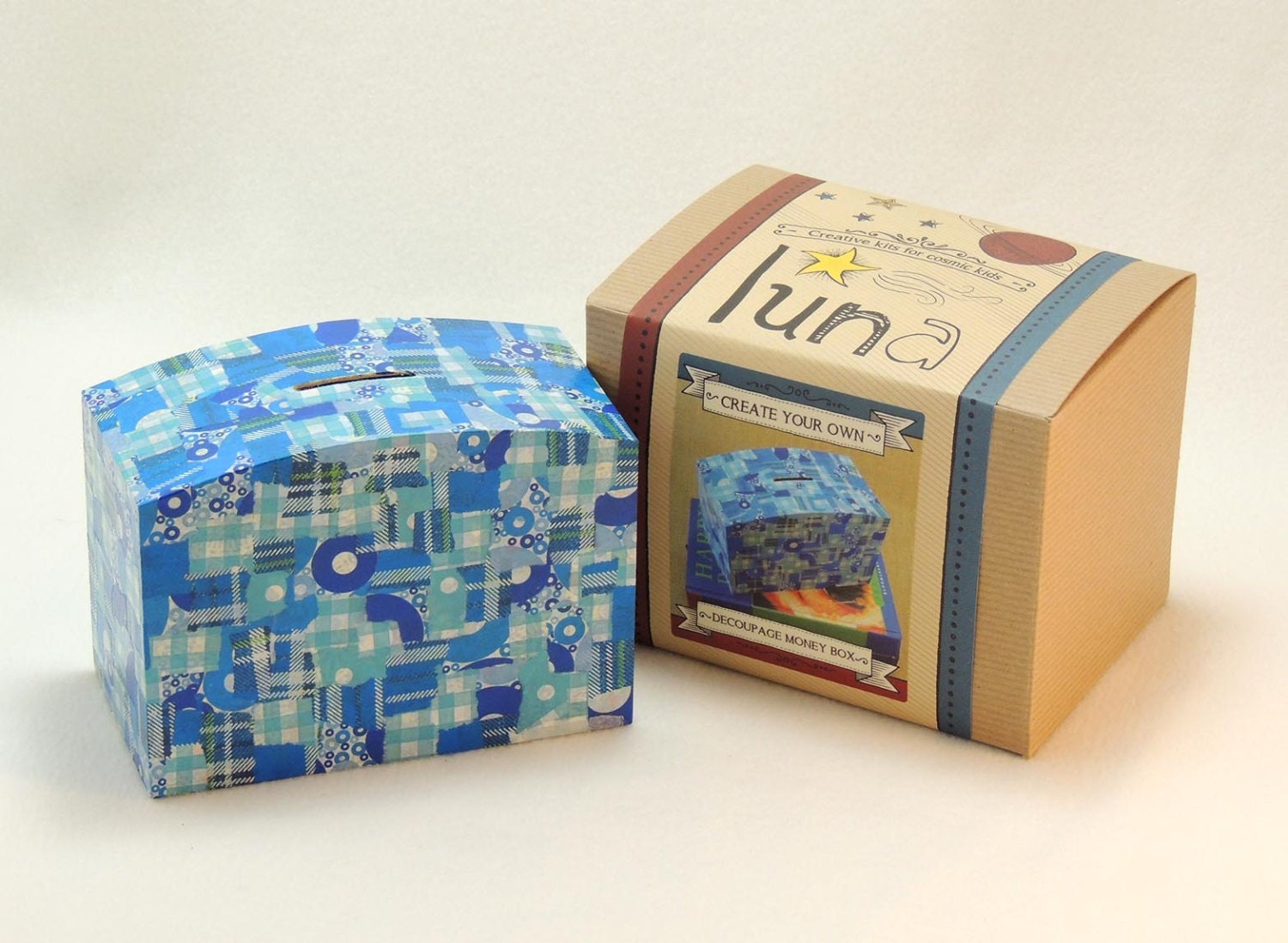 Decoupage Your Own Money Box Kit. Children's DIY by Lunaworld