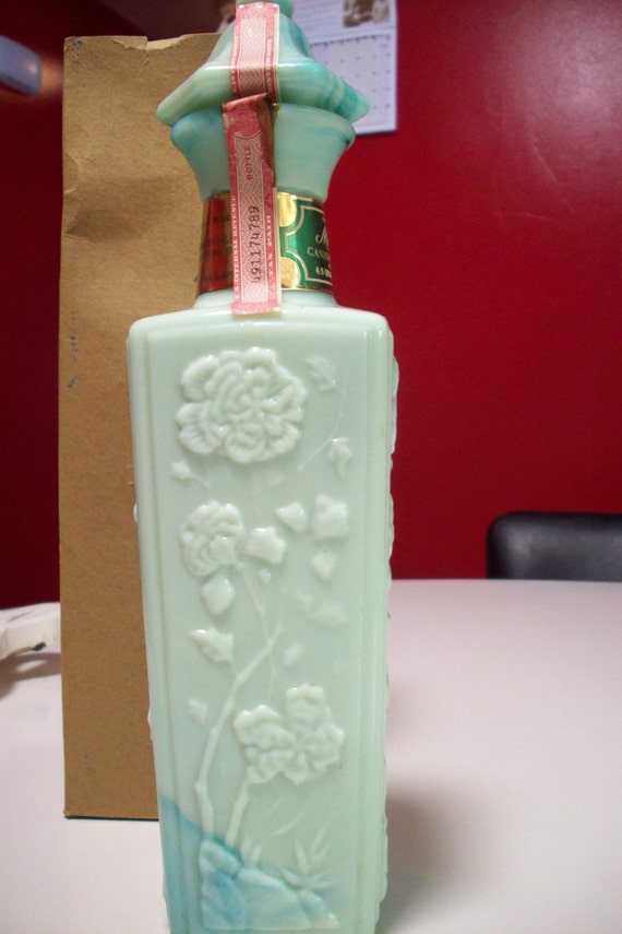 Jade Decanter/ McGill Canadian Whiskey/ Vintage jade green