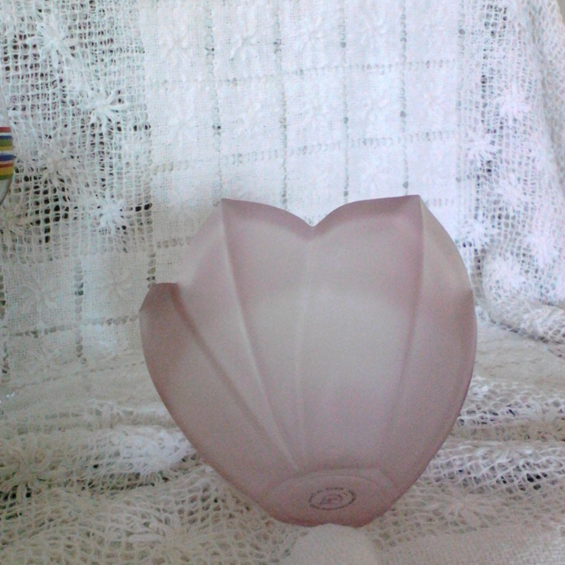 Vintage Pink Frosted Tulip Shaped Dish Bowl Heavy Thick Glass
