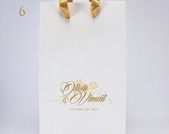 100 White Favor Bags with Handles - Personalized SMALL Paper Gift Bags with Couple's Names and Wedding Date - Wedding Favor Bags