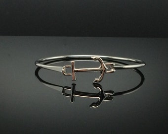 Cute Nautical Anchor Silver Bangle Bracelet, Silver-Tone Bangle Bracelet, Thank You Gift, Birthday Gift, Graduations Gift