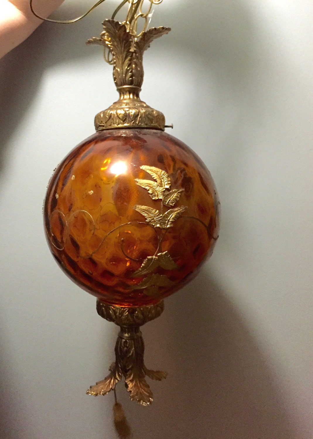 Vintage Amber Glass Light Fixture / Pendant / by SquareFishPhyllis
