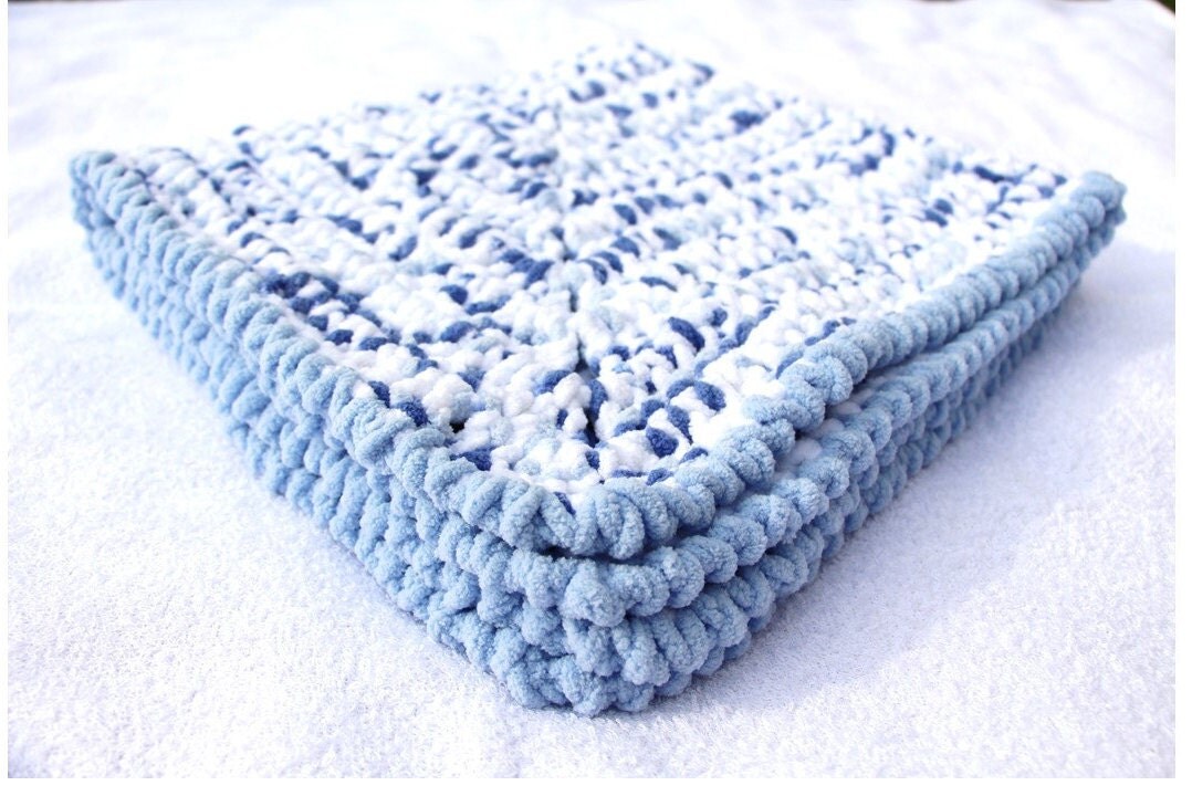 Blue Baby Blanket Crochet Baby Blankets Chenille Baby by CCBR2014