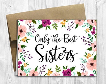 PRINTED CUSTOM Only the Best Sisters Get Promoted to Aunt Pregnancy Announcement 5x7 Greeting Card - Cute Expecting Watercolor Flowers