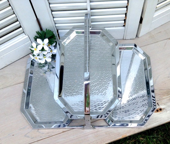 Chrome Serving Tray Folding 3 Tier by Chase by BeadTrueToYourHeart