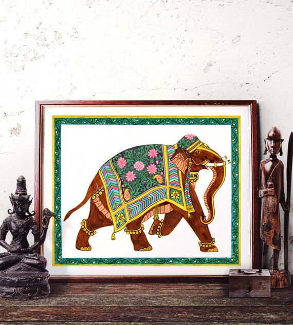 Elephant Wall Art Traditional Indian Elephant Watercolor