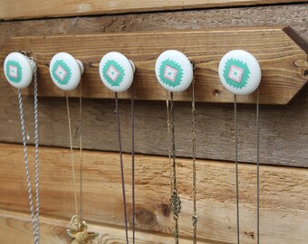 Wall Hanging Necklace Holder | Wall Mount Necklace Organizer | Wall Hanging Jewelry Organizer |Native Print Vintage Knobs Necklace Holder