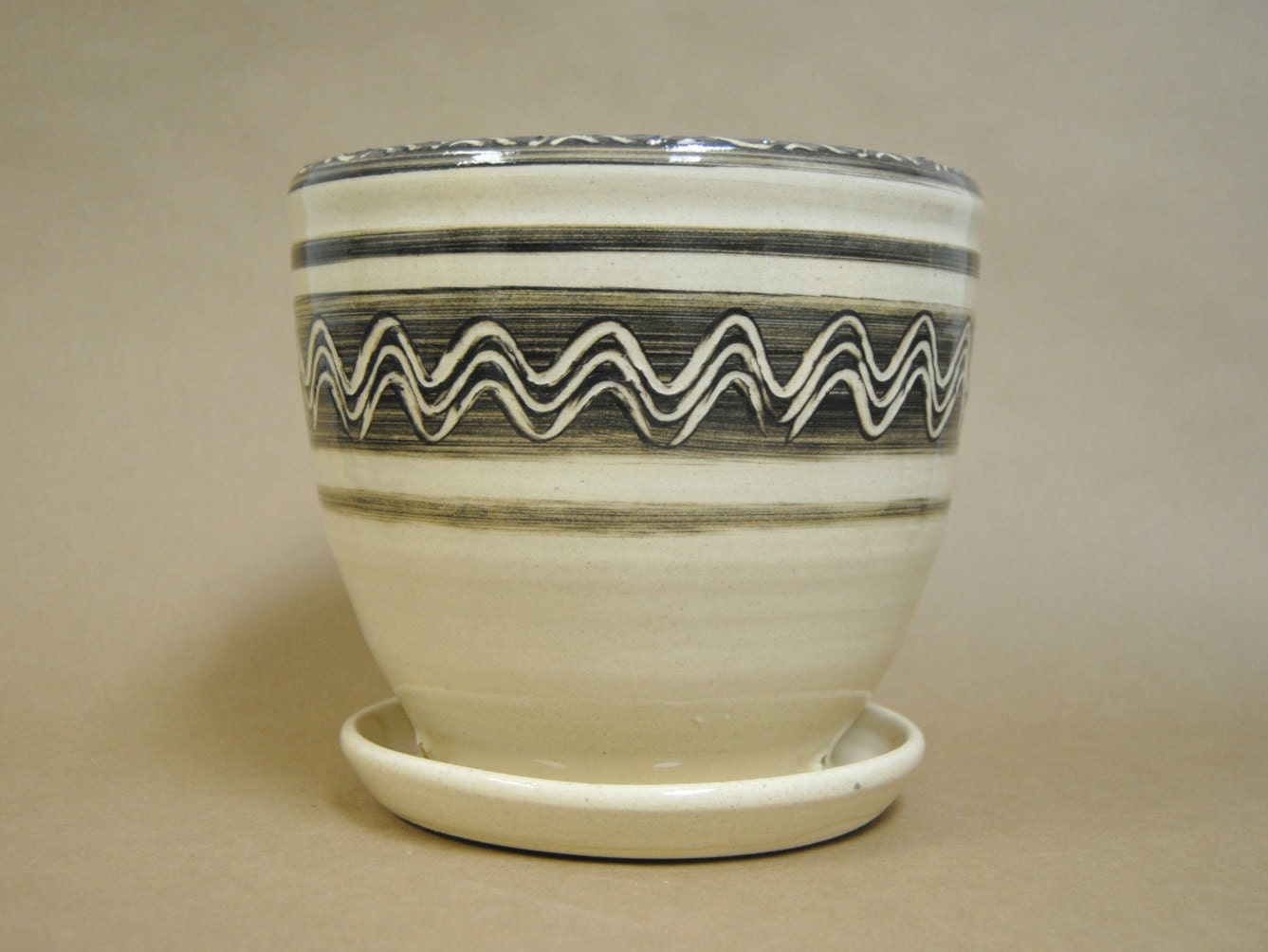 Large ceramic planter with saucer Pottery planter by