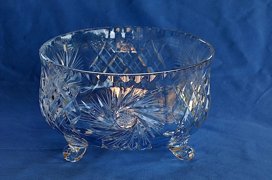 Vintage Lead Crystal Pinwheel Footed Fruit Bowl / Pinwheel