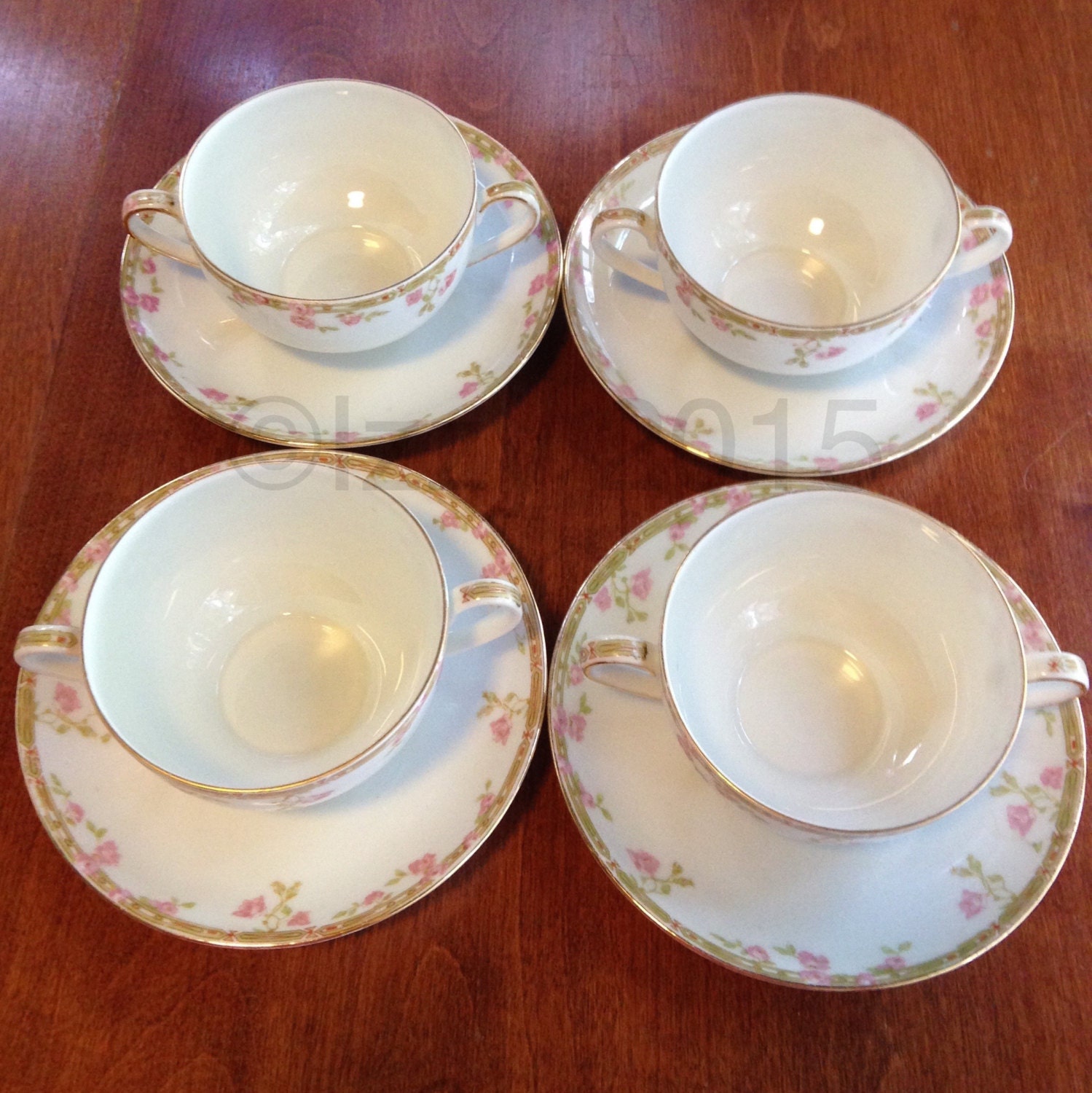Antique 4 Bouillon or Consommé Cups and 4 Saucers / Royal