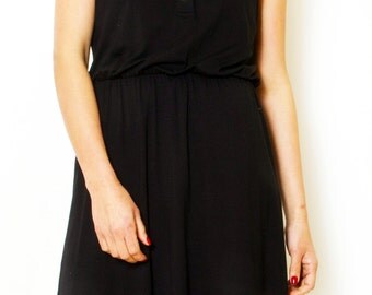 Black day dress summer dress Button mini dress