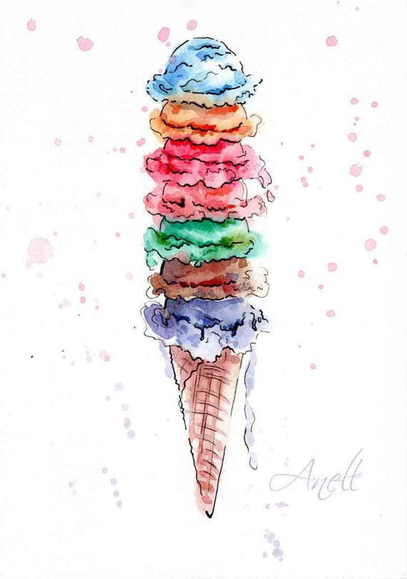 Ice cream watercolor Print Watercolor Painting Wall Decor