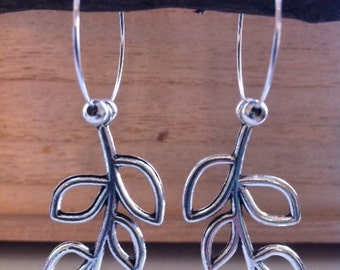 Silver Leaf Charms on Silver Hoop Earrings