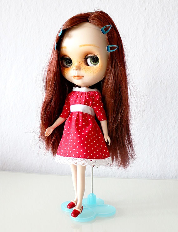 Blythe dress, summer dress, red with white Polka dots