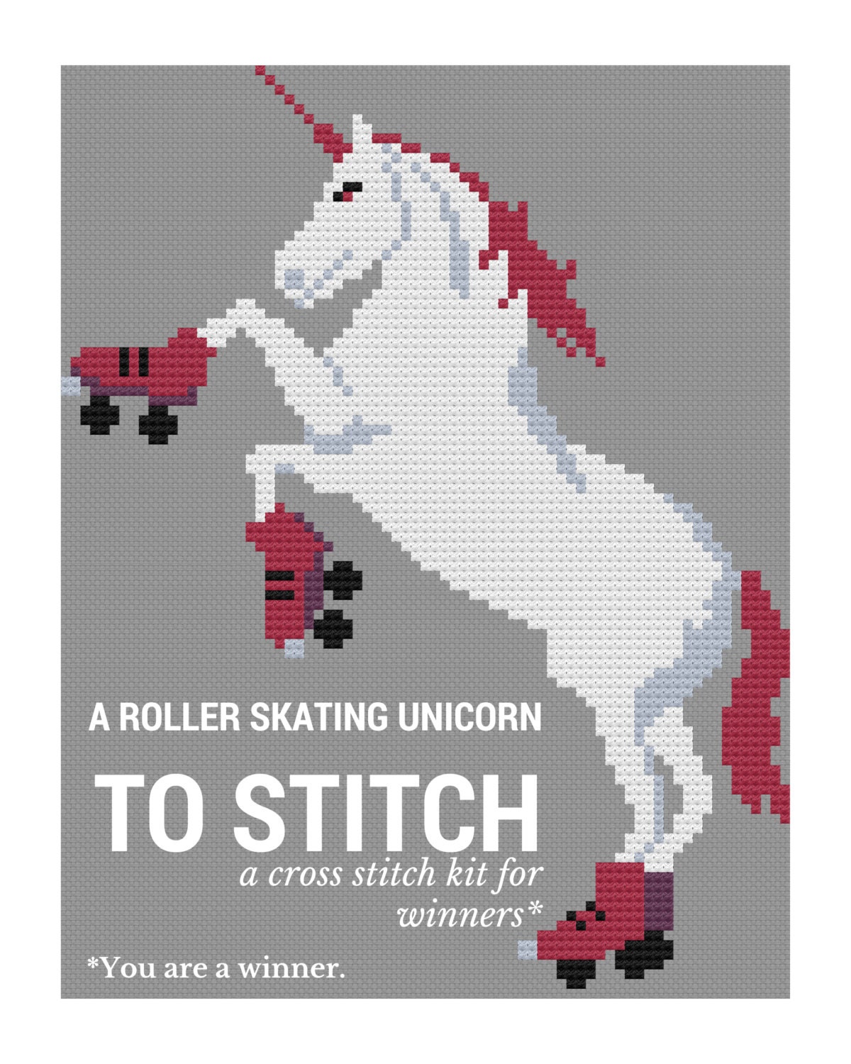 Cross Stitch Pattern: Roller Skating Unicorn