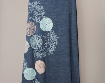 maxi skirt, long skirt, sea urchins and coral, marine life, aquatic
