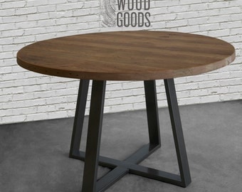 Round dining table in reclaimed wood and steel legs in your choice of color, size and finish