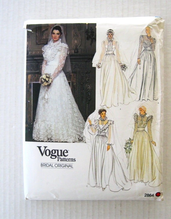 1980s Wedding  Gown  Pattern  Vogue 2864 Womens Floor Length