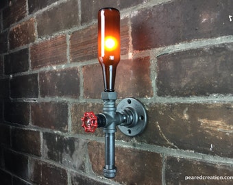 Industrial Sconce - Industrial Style Fixture - Beer Bottle Lamp - Wall Lighting - Bar Decor