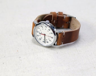 Leather Watch Strap // Horween Leather Band in English Tan - Brown Leather // Replacement Watch Band // Thumbnail Buckle