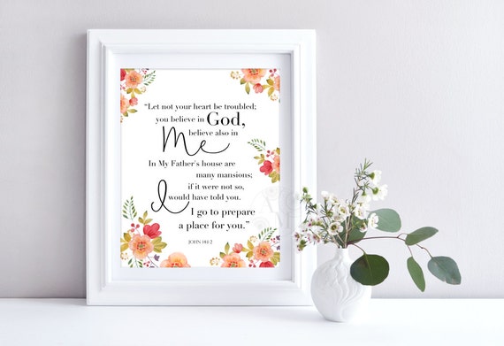 John 14 : 1-2 Bible Scripture Wall Art Christian Home Decor