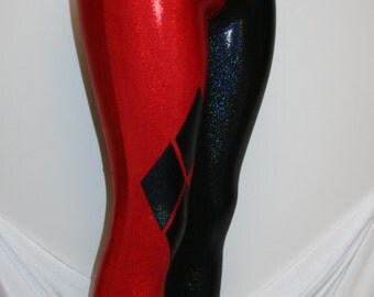 Harley Quinn Costume Cosplay Red and Black Holographic Leggings Great for Costumes, Roller Derby, Comic-Con, Halloween