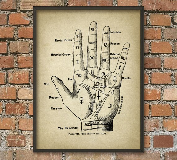 Palmistry Hand Diagram Wall Art Poster Antique Hiromancy