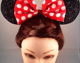 Classic Minnie Mouse Ears Headband, With classy Polka Dot Bow.