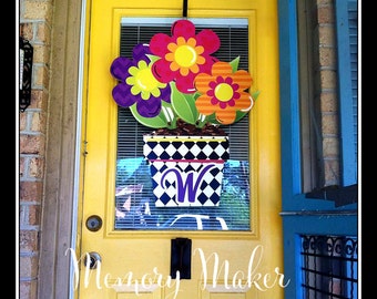 Personalized Flower Pot Door Hanger, Summer Door Hanger, Summertime Door Decor, Garden door hanger, flower door hanger, hidden mickey,