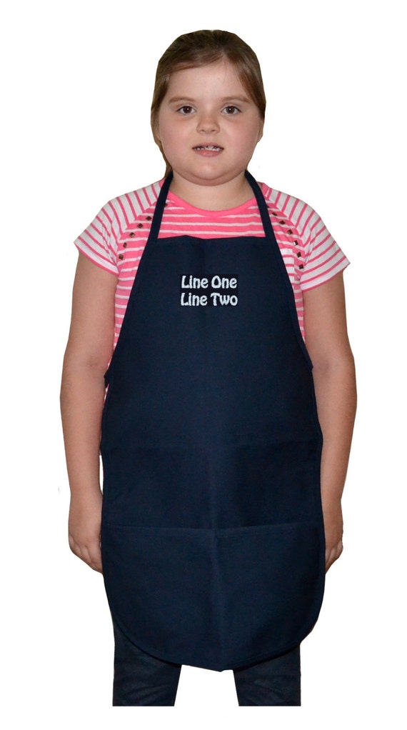 Kids Apron Navy Blue Personalized Embroidery Large 2 Lines