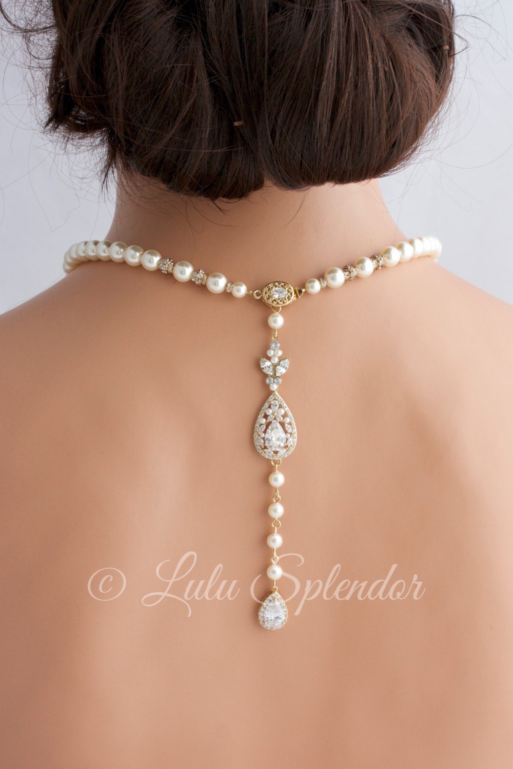 wedding bridal long gold necklace