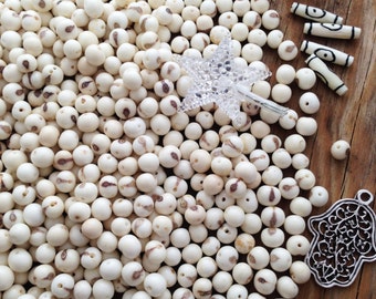 White Acai Beads, 100 Beads / Natural Eco Friendly Beads from the Amazon, Boho Beads, Yoga, Renewable Seeds, Round Beads from South America