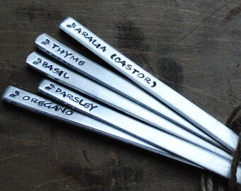 Custom Herb Markers {SET of FIVE or TEN}. Aluminum Herb Garden markers . Aluminum Garden Plant Markers . Teacher Gift