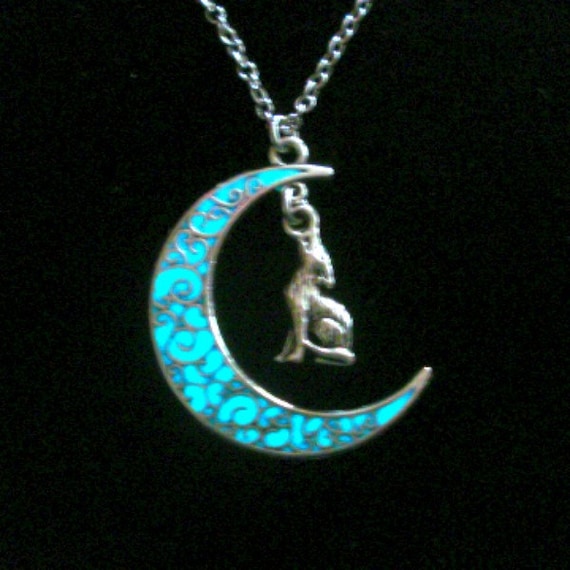 Moon And Wolf Necklace Glow In The Dark Moon Wolf Jewelry