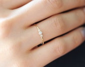 Three Stone Round Brilliant Cut Diamond Engagement Ring, Thin 3 Stone Dainty Bezel Set Engagement Ring, Three Stone Bezel Diamond Ring