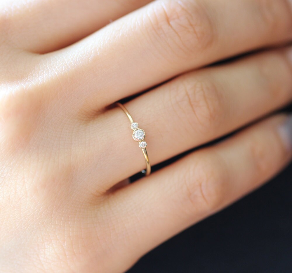 three stone round brilliant cut diamond engagement ring thin 3 stone dainty bezel set engagement - Dainty Wedding Rings three stone round brilliant cut diamond engagement ring thin 3 stone dainty bezel set engagement - Dainty Wedding Rings