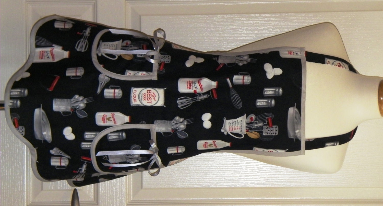 Retro Kitchen Apron Handmade Full Apron with Baking Items