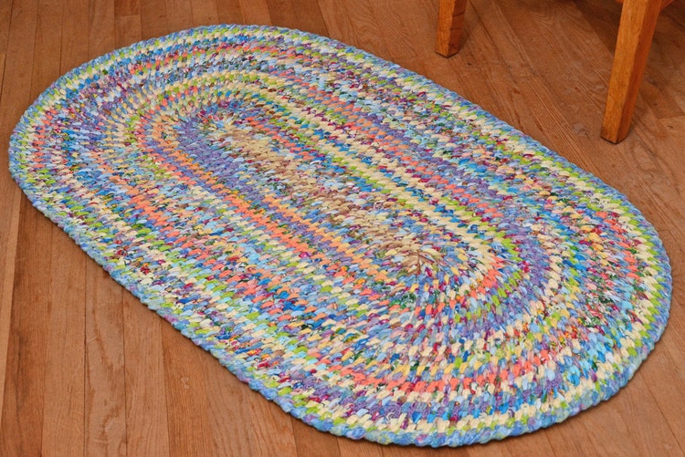 Hand Braided Rag Rug Pastel Patchwork by StudioatRedTopRanch