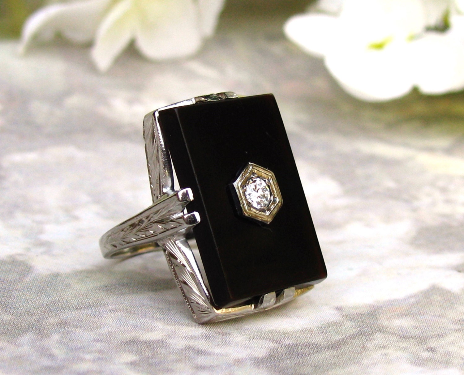 Antique Onyx & Diamond Ring Belais Brothers Alternative Art