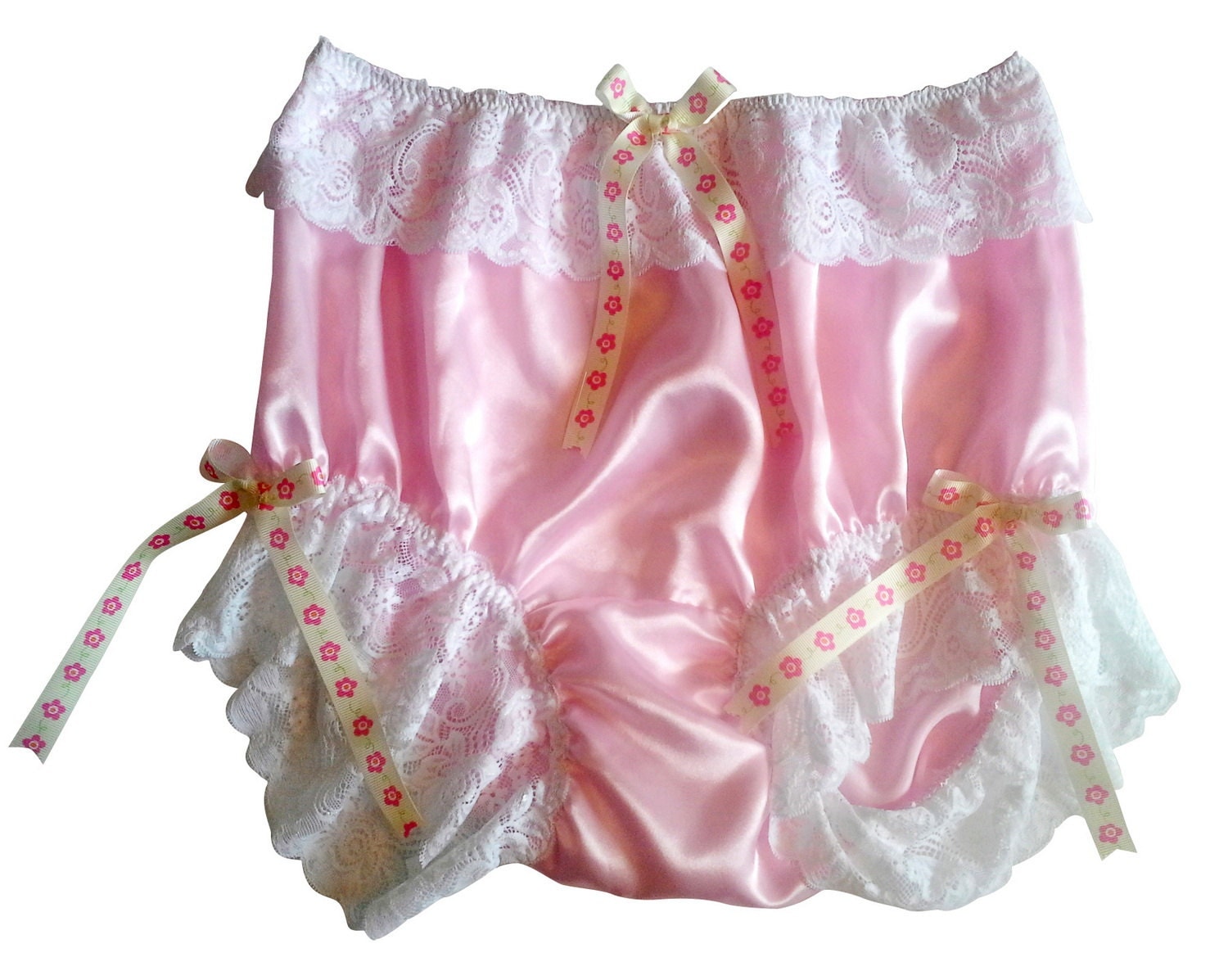 S7h2 Pink Handmade Panties Briefs Granny Satin Vintage Style 2615