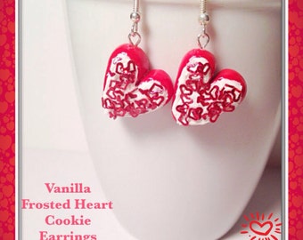Heart Earrings, Polymer Clay, Red Hearts, Heart Shaped, Cookie Jewelry, Kawaii Clay Charms, Clay Hearts, Tiny Clay Food, Silver Earrings
