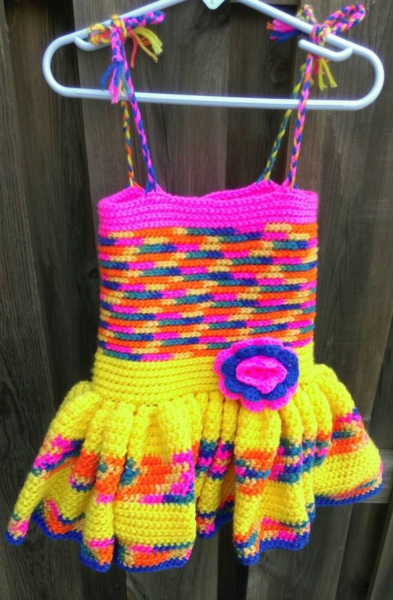 Bright, Multi-colored, crochet dress. Size18-24 months.