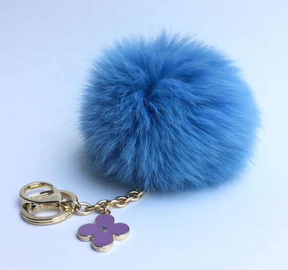 Items similar to Sky Blue Fur Pompon bag charm pendant Fur Pom Pom ...