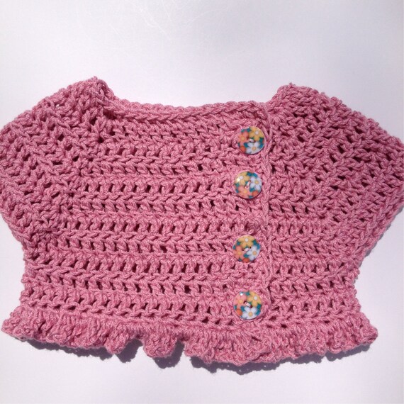 Rose pink shrug sweater crochet ruffle by BloomingRoseCrochet