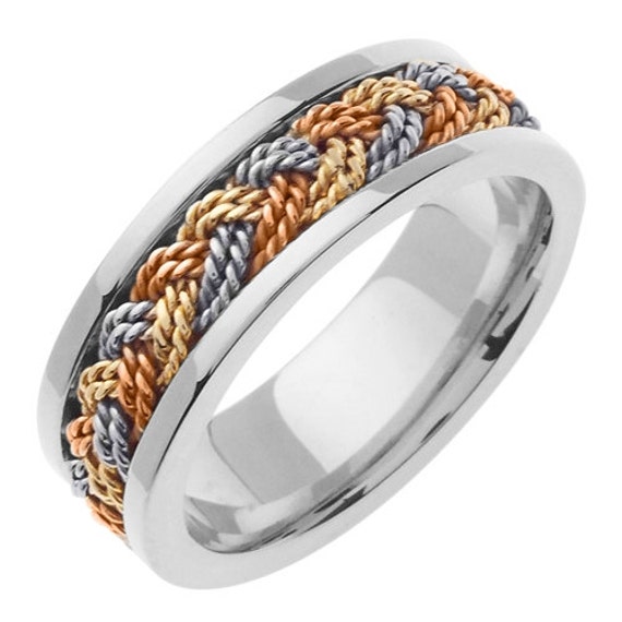 Tri Color Gold Hand Braided Wedding Ring By Jewelerscraft On Etsy 6161