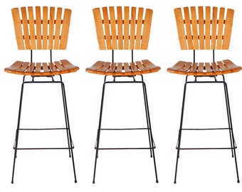 Set of Three Swivel Bar Stools by Arthur Umanoff